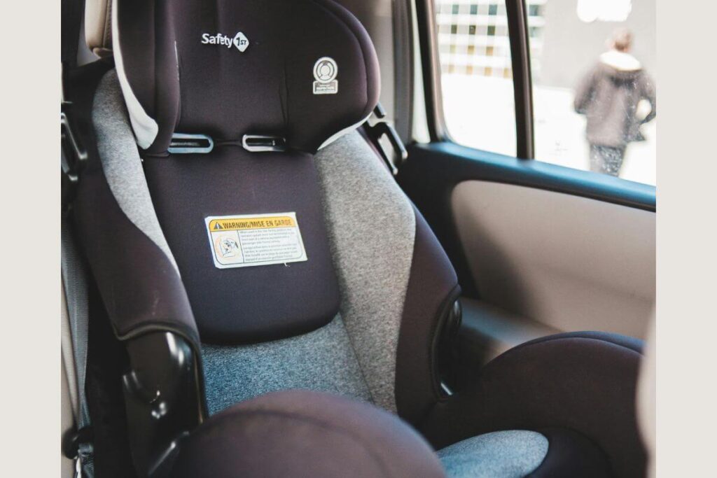 Child car seat installed in a vehicle for safe family transport in Zagreb Croatia