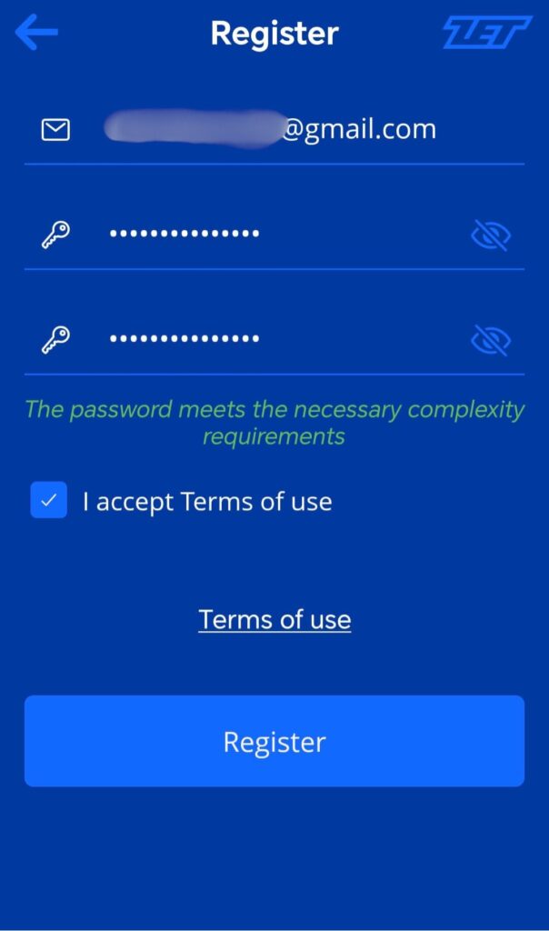 How to register an account in the MojZET mobile app