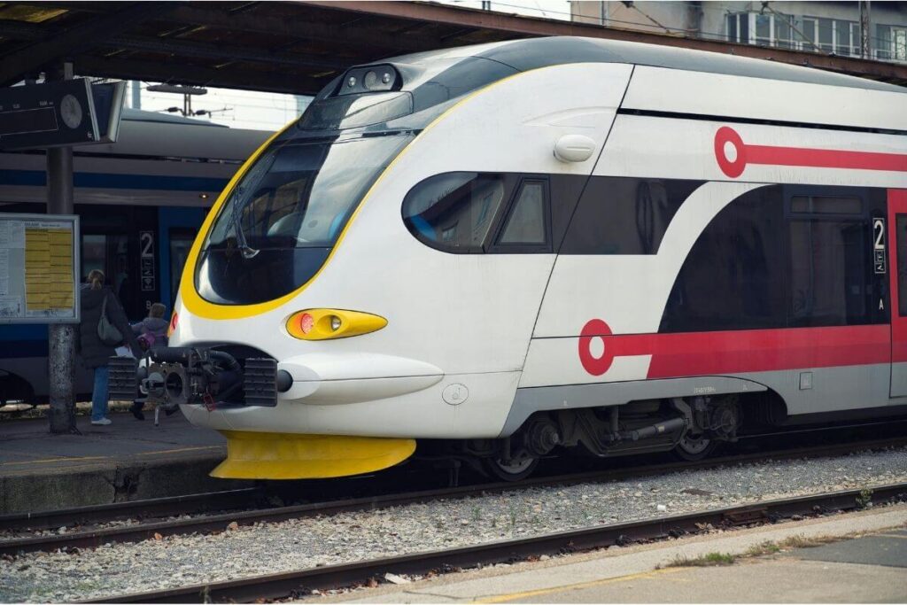 Modern HŽ passenger train at Zagreb Main Station for family travel in Croatia