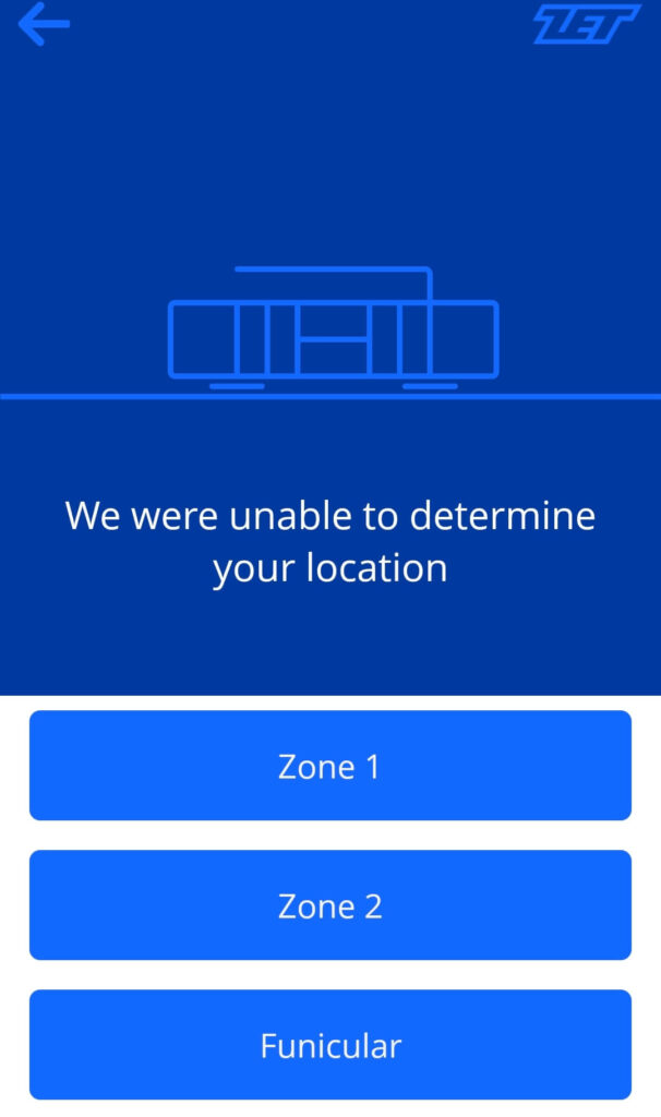 Manual zone selection screen in MojZET for Zagreb transport zones